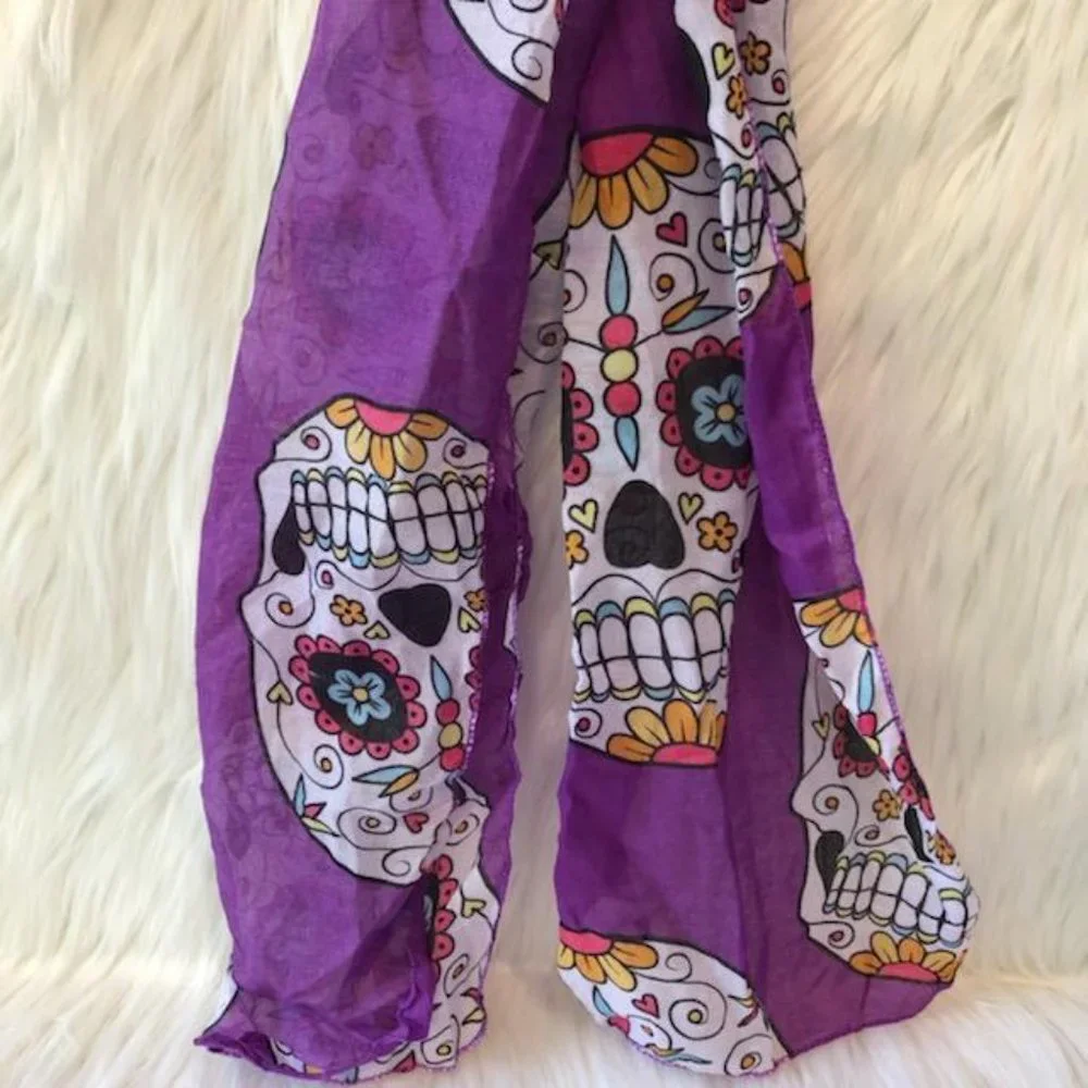 Lightweight Purple Sugar Skull Scarf